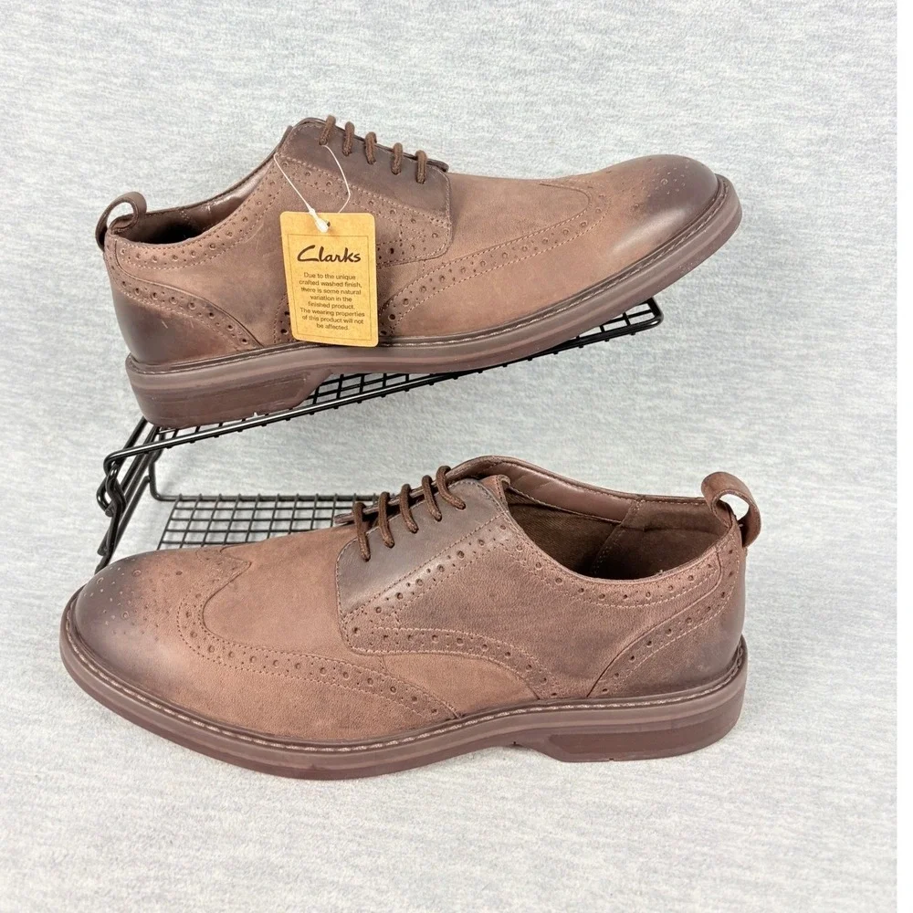 Clarks Aldwin Limit Brown Leather Wingtip Oxford Dress Shoes Mens 9.5 M 83254